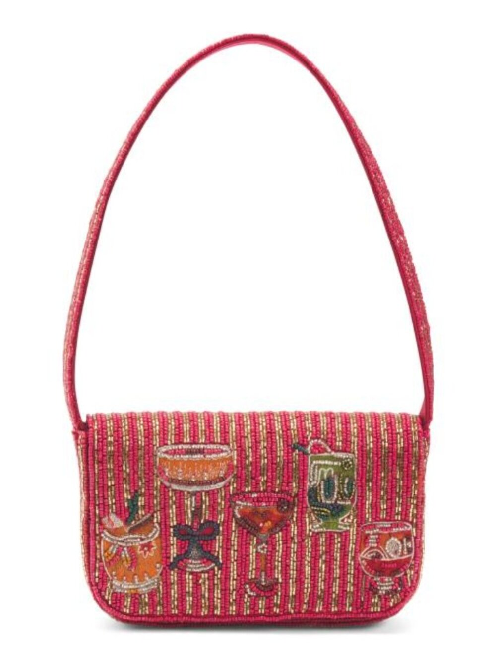 Viral Beaded Shoulder Bag Holiday Drinks Embroidered Red and Gold NWT